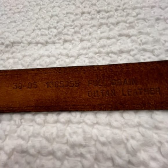 John Henry Full Grain-Oil Tan Leather Belt Men’s 38 Brown Brass Buckle Casual - Picture 6 of 8